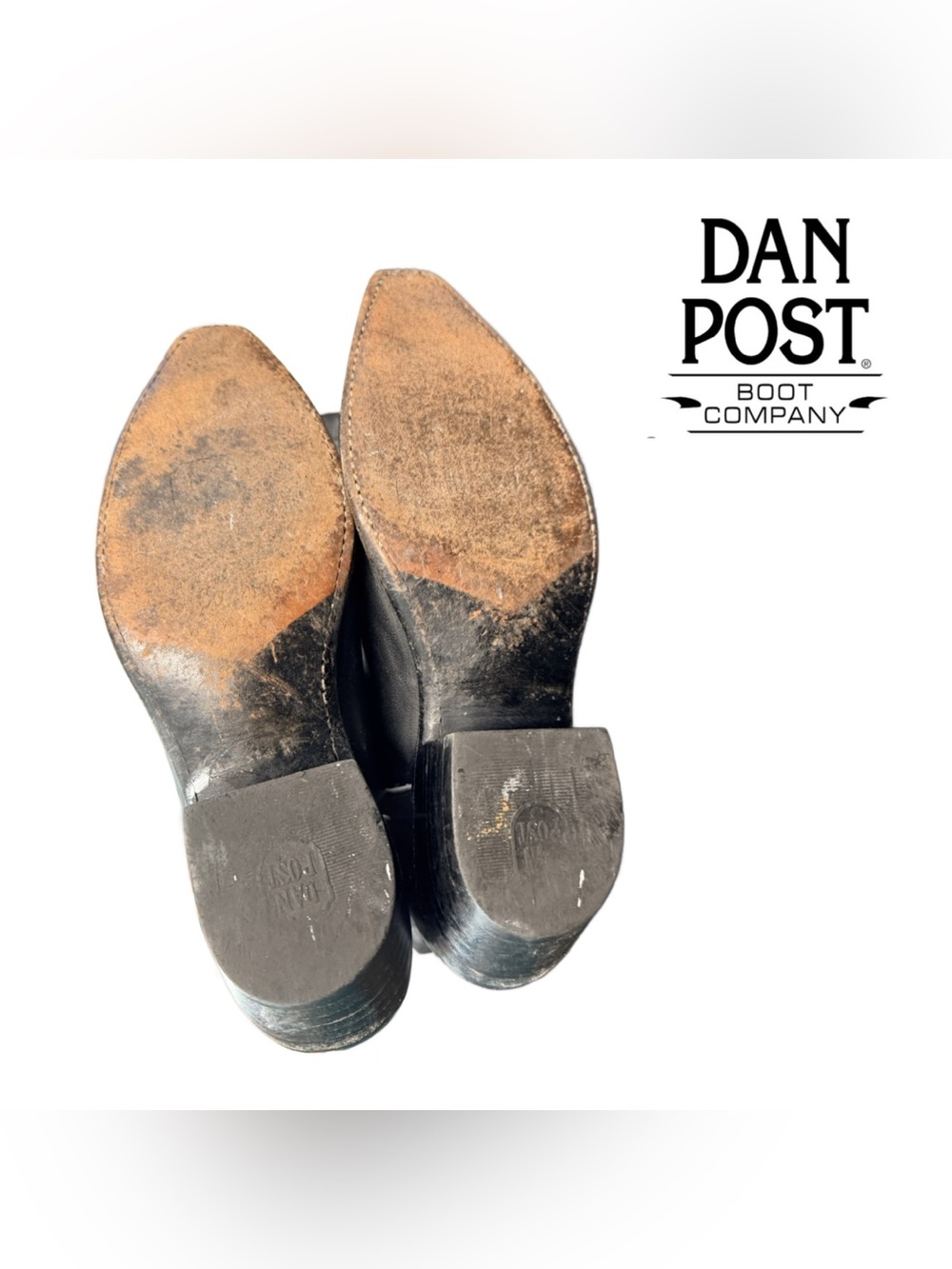 Dan Post Black Leather Western Boots with White Stitching - Picture 5 of 11